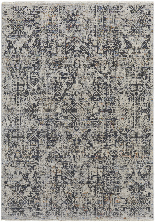 8' x 10' Ivory Gray and Taupe Abstract Power Loom Distressed Area Rug with Fringe