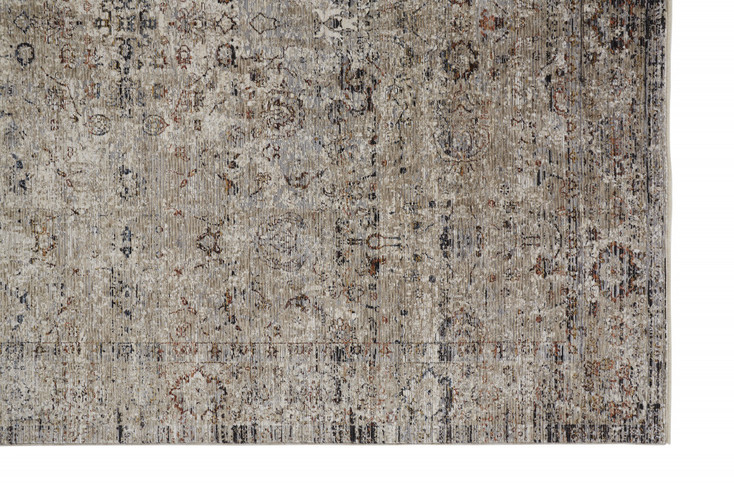 8' x 10' Taupe Ivory and Gray Abstract Distressed Area Rug with Fringe