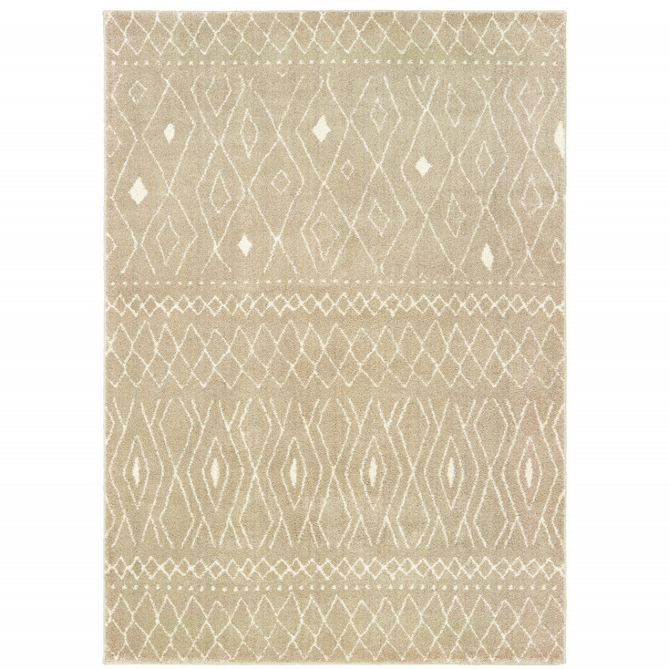 8' x 10' Sand and Ivory Geometric Power Loom Stain Resistant Area Rug