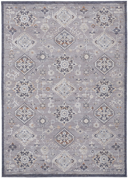 8' x 10' Gray Floral Power Loom Stain Resistant Area Rug