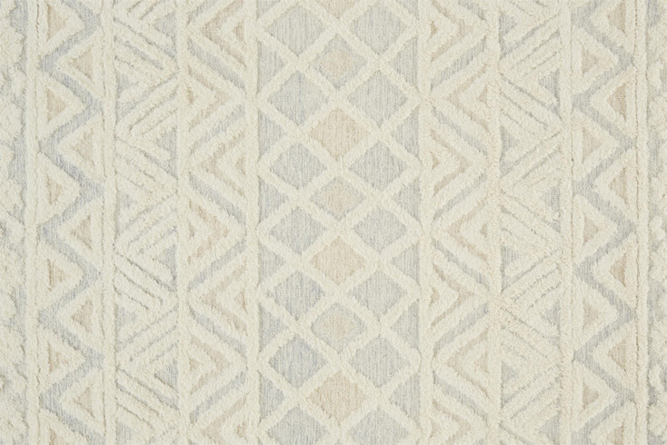 8' x 10' Ivory Blue and Tan Wool Geometric Tufted Handmade Stain Resistant Area Rug