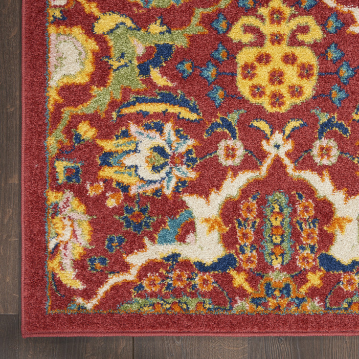 8' x 10' Red Floral Power Loom Area Rug