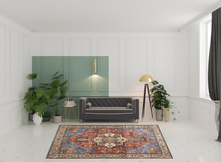 8' x 10' Blue Red and Ivory Floral Area Rug