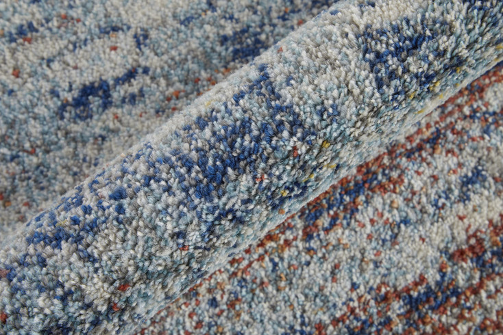 8' x 10' Blue Ivory and Orange Abstract Power Loom Stain Resistant Area Rug