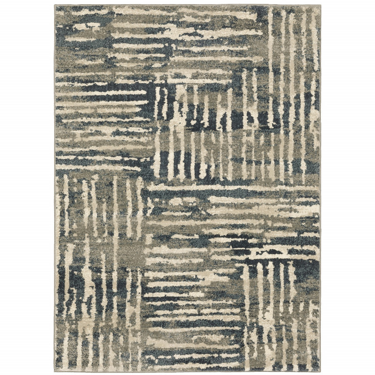 8' x 10' Blue and Beige Abstract Power Loom Stain Resistant Area Rug