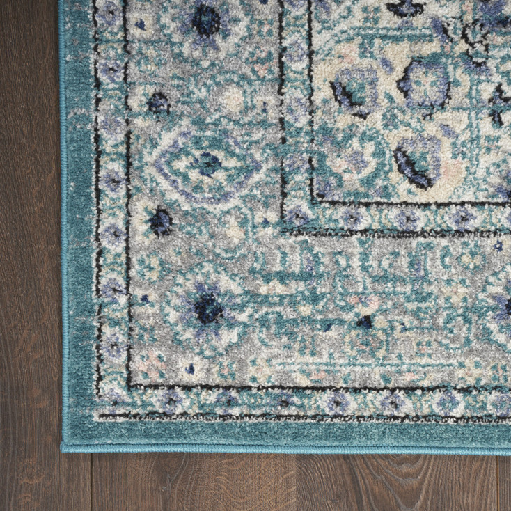 8' x 10' Aqua Floral Power Loom Distressed Area Rug