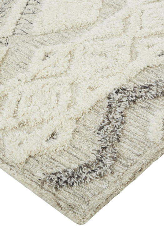 8' x 10' Ivory Taupe and Gray Wool Geometric Tufted Handmade Stain Resistant Area Rug