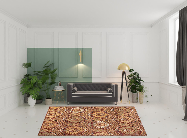 8' x 10' Red Olive and Gold Floral Stain Resistant Area Rug