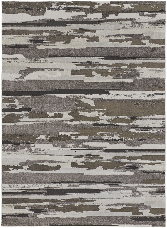 8' x 10' Brown and Ivory Abstract Power Loom Distressed Stain Resistant Area Rug