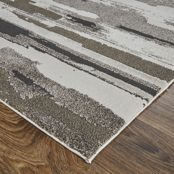 8' x 10' Brown and Ivory Abstract Power Loom Distressed Stain Resistant Area Rug