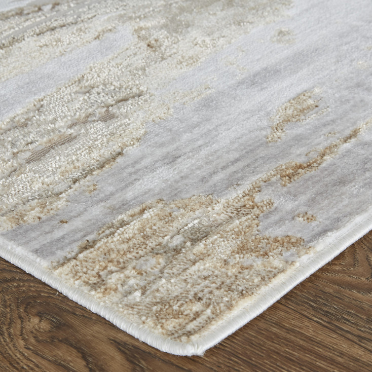 8' x 10' Tan & Ivory Abstract Power Loom Distressed Area Rug