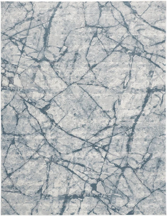 8' x 10' Blue Gray and Ivory Abstract Distressed Stain Resistant Area Rug