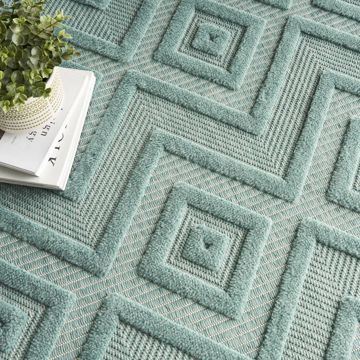 8' x 10' Aqua Geometric Flat Weave Rectangle Area Rug