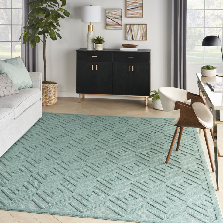 8' x 10' Aqua Geometric Flat Weave Rectangle Area Rug