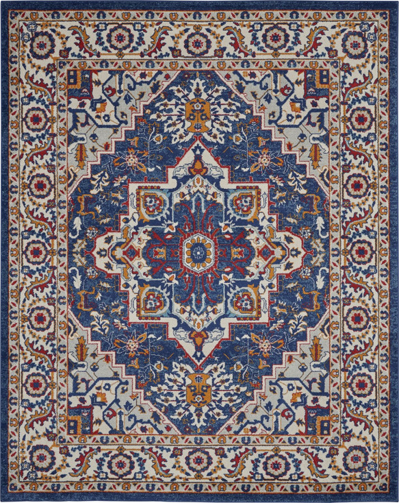8' x 10' Blue and Ivory Power Loom Area Rug