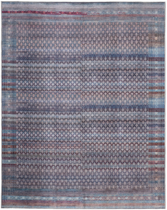 8' x 10' Tan Blue and Pink Striped Power Loom Area Rug