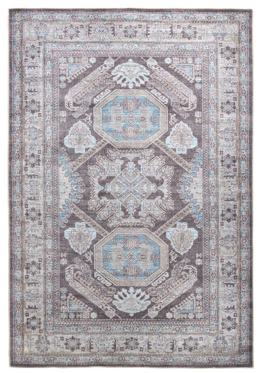 8' x 10' Gray Taupe and Blue Floral Area Rug