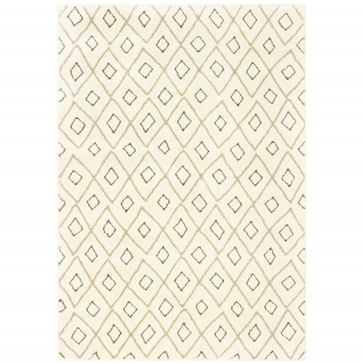 8' x 10' Sand Ash Grey and Ivory Geometric Power Loom Stain Resistant Area Rug