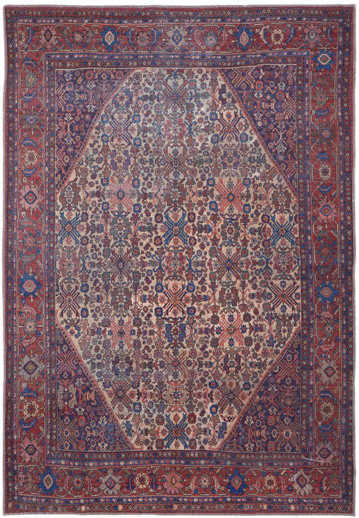 8' x 10' Red Tan and Blue Floral Power Loom Rectangle Area Rug