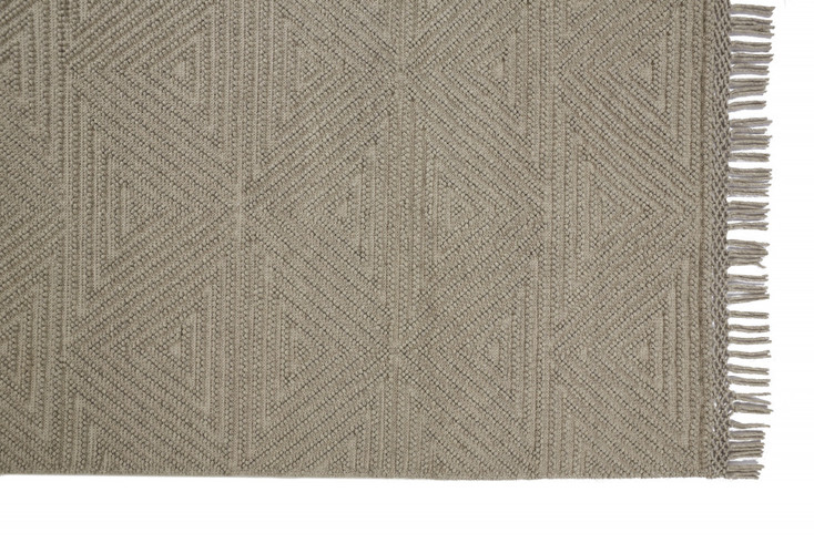 8' x 10' Tan and Ivory Wool Geometric Hand Woven Area Rug with Fringe