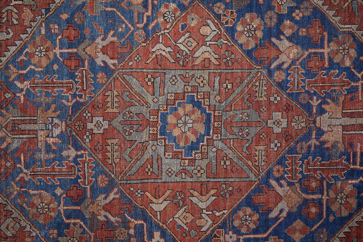 8' x 10' Red Tan and Blue Floral Power Loom Area Rug