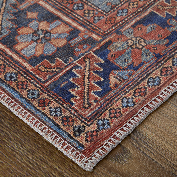 8' x 10' Red Tan and Blue Floral Power Loom Area Rug