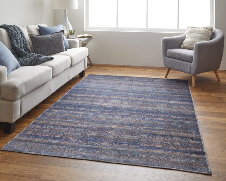 8' x 10' Blue Purple and Brown Floral Power Loom Area Rug