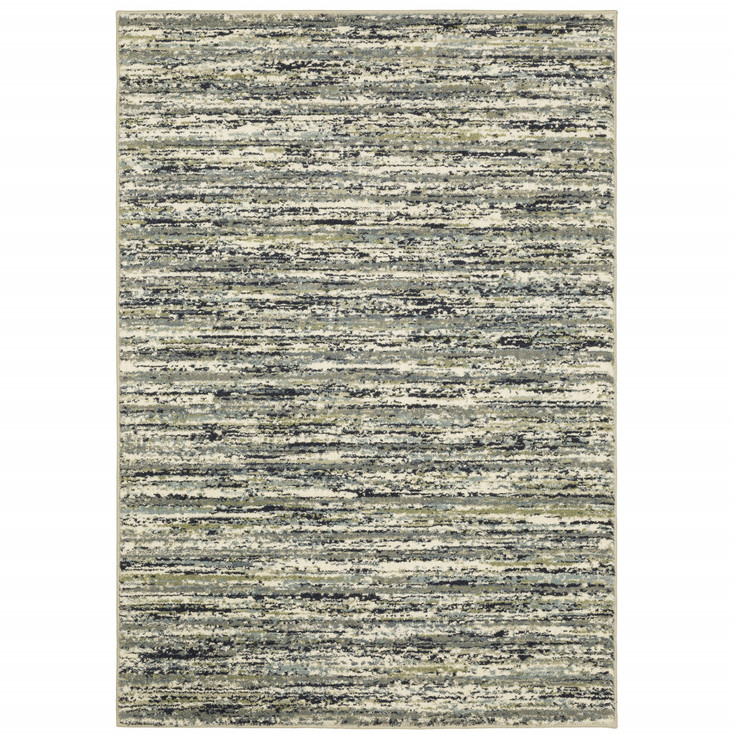 8' x 10' Blue Green Light Blue Grey & Ivory Abstract Power Loom Stain Resistant Area Rug