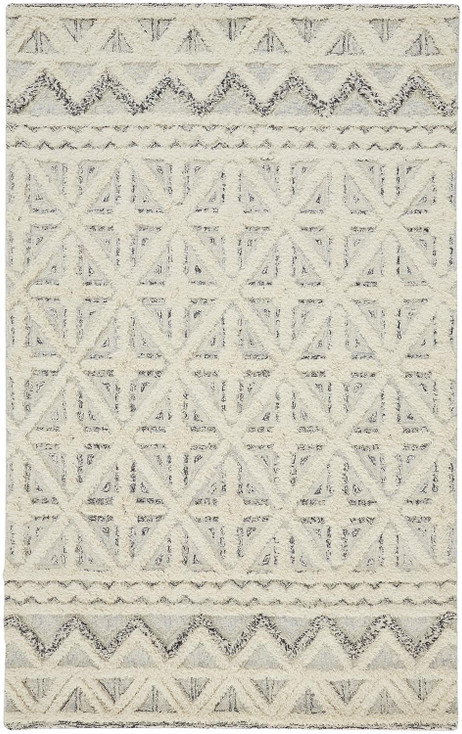 8' x 10' Ivory and Black Wool Geometric Tufted Handmade Stain Resistant Area Rug