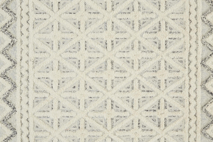 8' x 10' Ivory and Black Wool Geometric Tufted Handmade Stain Resistant Area Rug