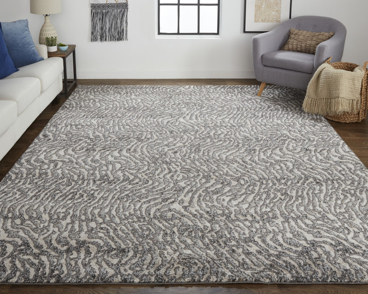 8' x 10' Gray Taupe and Ivory Abstract Power Loom Stain Resistant Area Rug