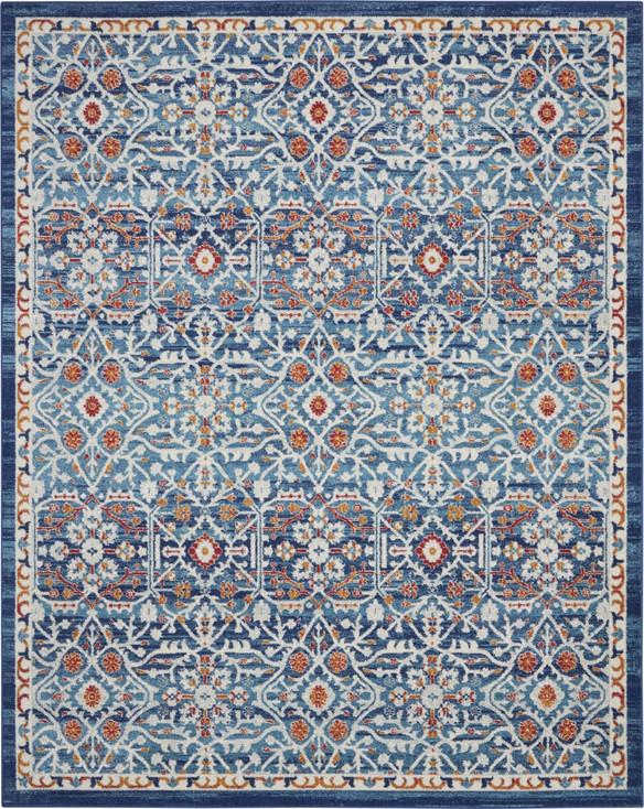 8' x 10' Blue & Ivory Floral Power Loom Area Rug