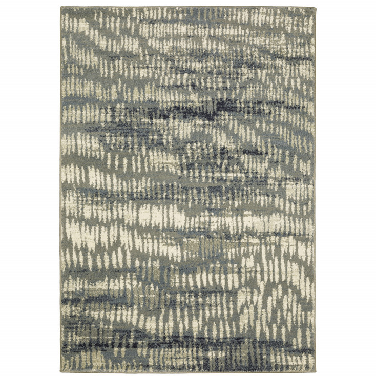 8' x 10' Grey Beige Blue and Light Blue Abstract Power Loom Stain Resistant Area Rug