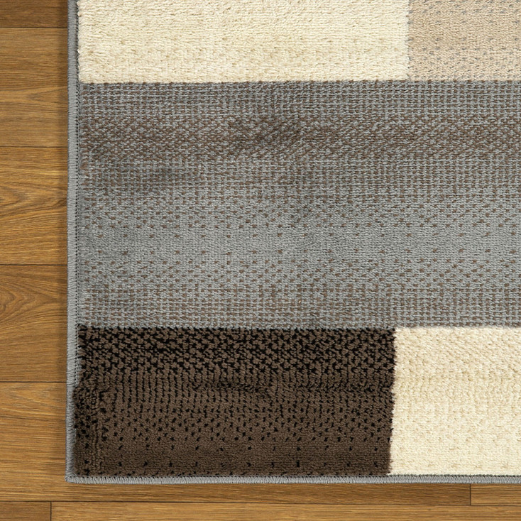 8' x 10' Grey-Brown Patchwork Power Loom Stain Resistant Area Rug