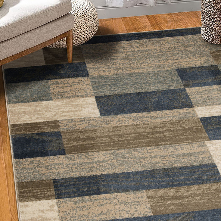 8' x 10' Midnight Navy Patchwork Power Loom Stain Resistant Area Rug