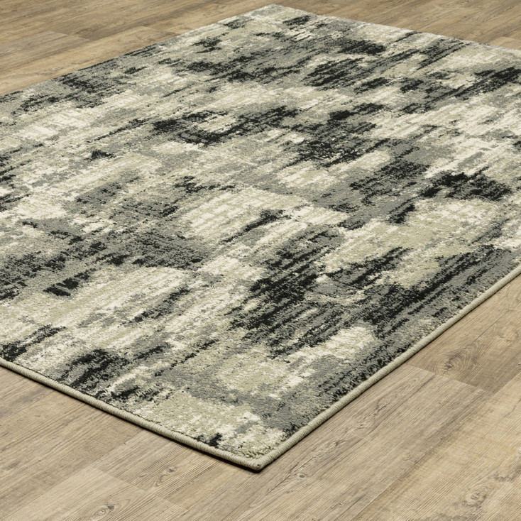 8' x 10' Grey Beige Charcoal and Blue Abstract Power Loom Stain Resistant Area Rug