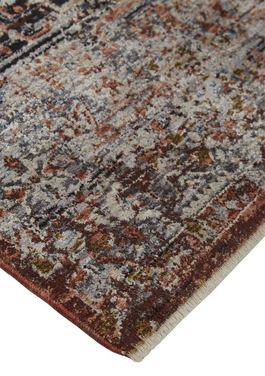 8' x 10' Red Ivory and Black Abstract Distressed Area Rug with Fringe