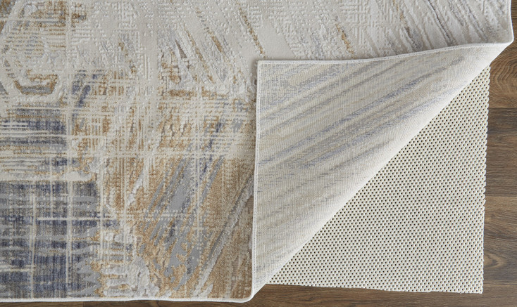 8' x 10' Tan Ivory and Gray Abstract Power Loom Distressed Area Rug