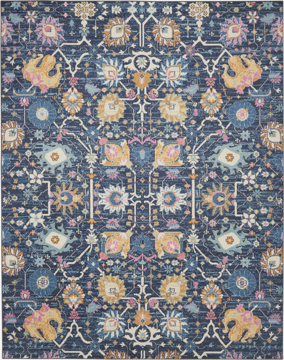 8' x 10' Navy Blue Floral Power Loom Area Rug