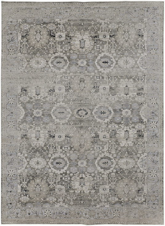 8' x 10' Gray and Silver Abstract Power Loom Distressed Area Rug
