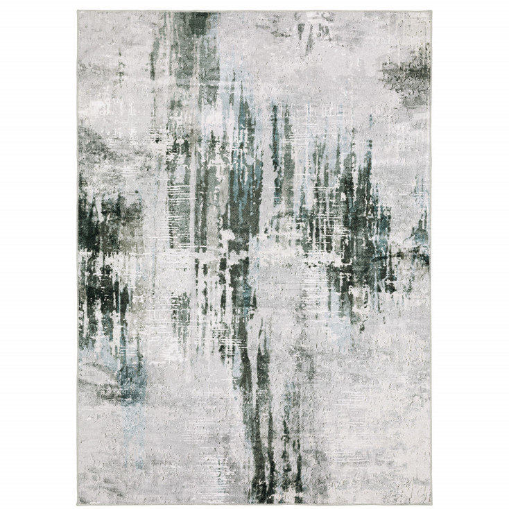 8' x 10' Silver Grey Teal Blue and Charcoal Abstract Printed Non Skid Area Rug