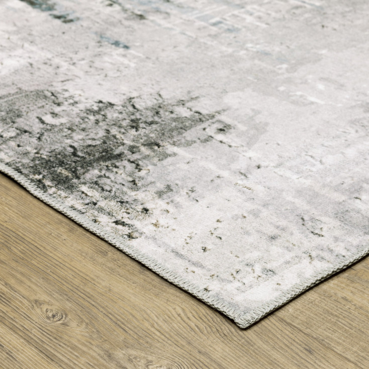 8' x 10' Silver Grey Teal Blue and Charcoal Abstract Printed Non Skid Area Rug