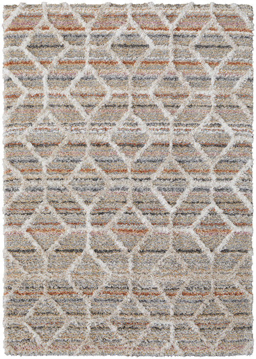 8' x 10' Tan Taupe and Ivory Geometric Power Loom Stain Resistant Area Rug