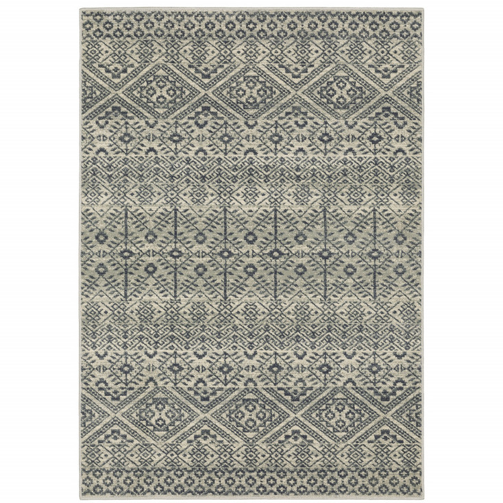 8' x 10' Blue and Beige Geometric Power Loom Stain Resistant Area Rug