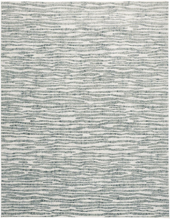 8' x 10' Gray Green and Ivory Striped Distressed Stain Resistant Area Rug