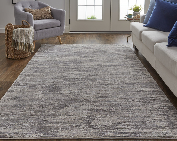 8' x 10' Tan Taupe and Gray Abstract Power Loom Distressed Stain Resistant Area Rug
