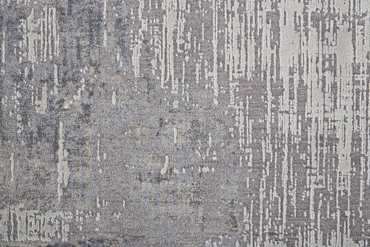 8' x 10' Taupe Tan and Blue Abstract Power Loom Distressed Stain Resistant Area Rug
