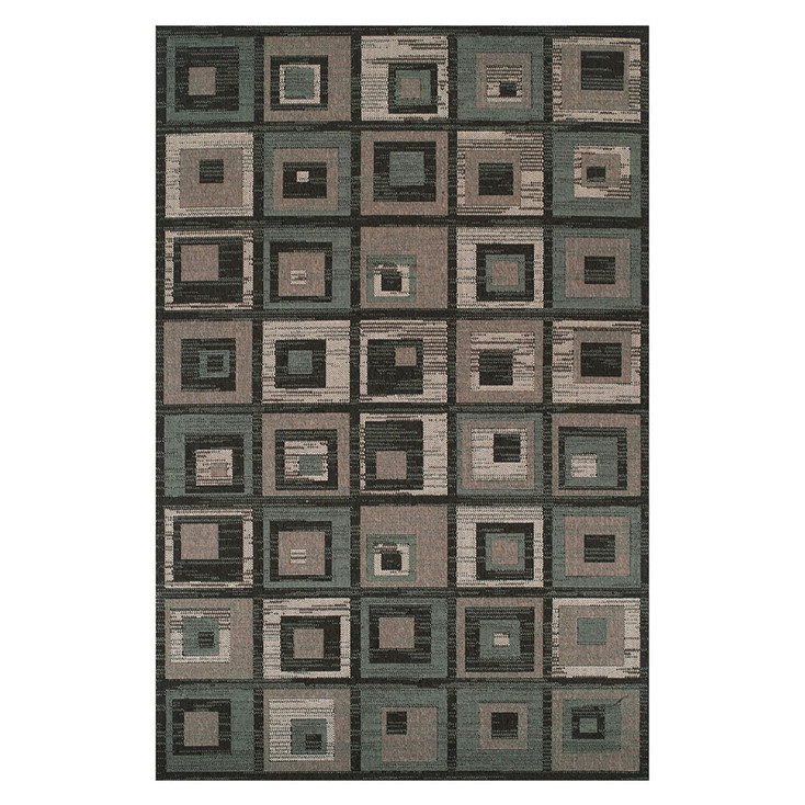 8' x 10' Color Block Beige and Teal Checkered Stain Resistant Area Rug