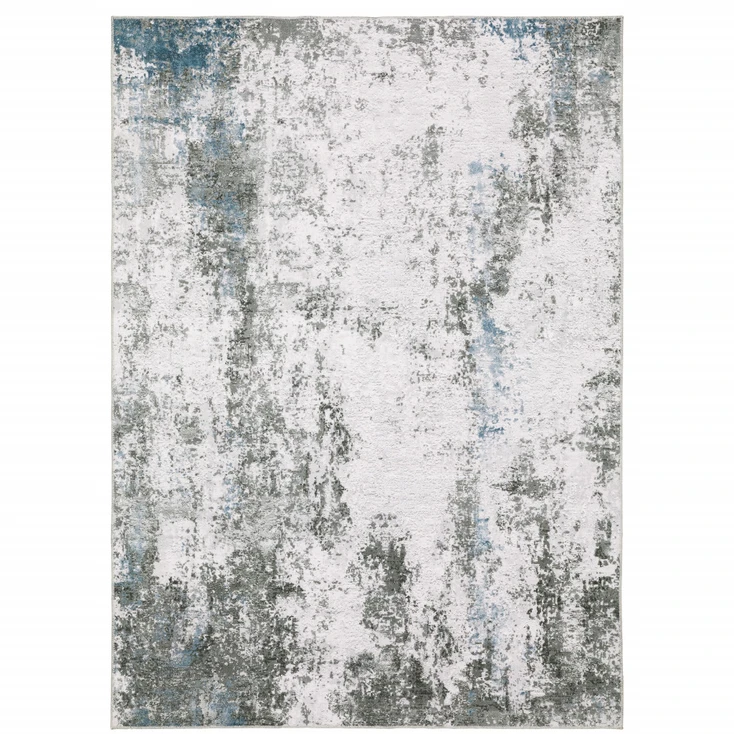8' x 10' Silver Grey Charcoal and Light Blue Abstract Printed Non Skid Area Rug