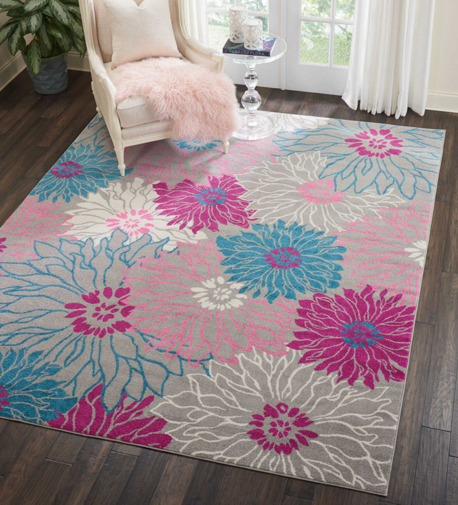 8' x 10' Gray Floral Dhurrie Area Rug